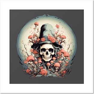 Mushroom skull Posters and Art